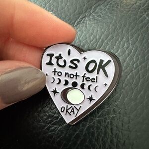 Heart-Shaped ‘It’s OK to Not Feel OK’ Enamel Pin with Celestial Design